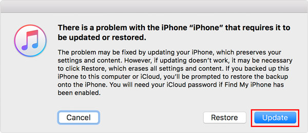 Обновите iPhone через iTunes, чтобы решить проблему