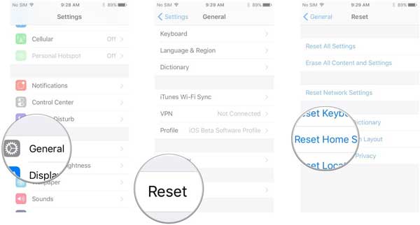 Reset de lay-out van het beginscherm