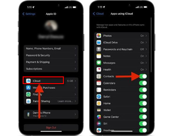 iPhone iCloud'da Kişiler Ayarı