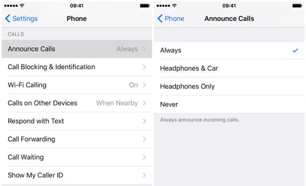 Set Always In Announce Calls iPhone