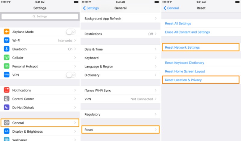Reset Network and Location iPhone