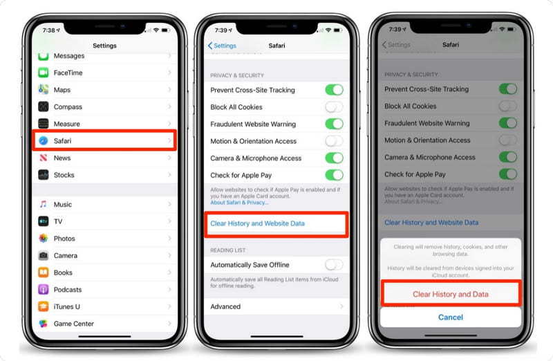 iPhone Safari Törölje az előzmények gyorsítótáradatait