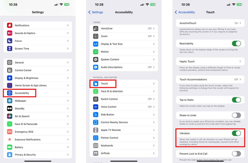 Turn on Vibration in iPhone Accessibility