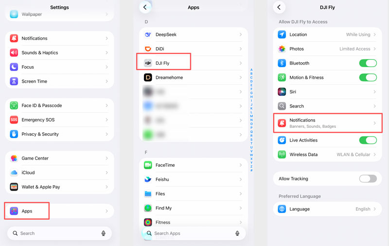 Allow App Notifications From Settings Apps