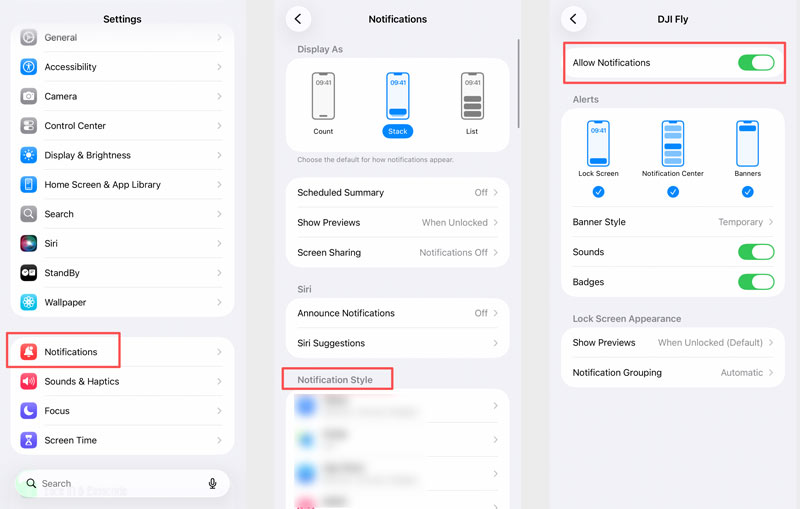 iPhone Notification Style Allow Notifications For App