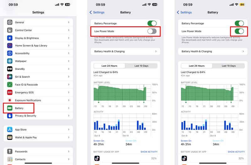 Schakel de energiebesparende modus in op iPhone iOS 17