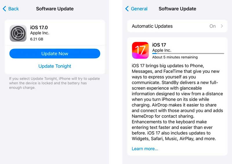 Uppdatera iPhone till iOS 17 manuellt