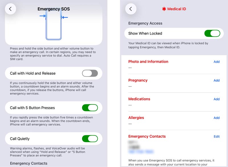 iPhone Emergency SOS Settings