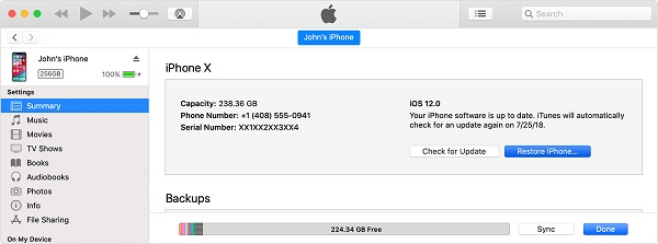 iTunes ios -ohjelmistoversio iphone x