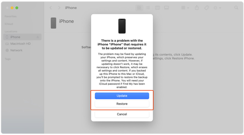 Opdatering af gendannelsestilstand Gendan iPhone