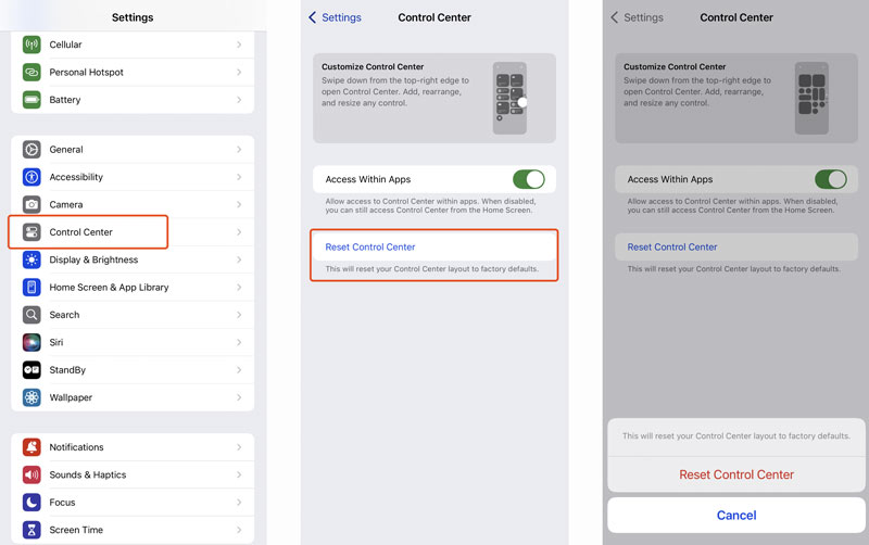 Nulstil Kontrolcenter på iPhone