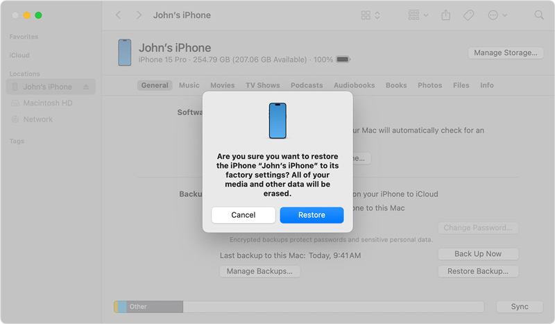 Factory Reset iPhone on Mac Via Finder