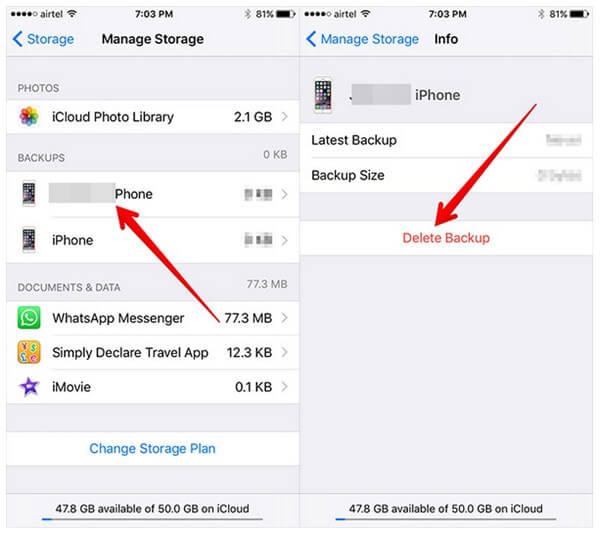 Slett iCloud Backup