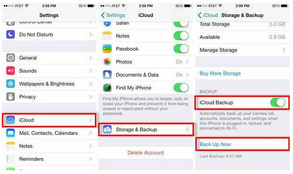 Attiva il backup di iCloud