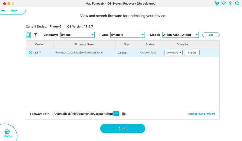 Download firmwarepakke for at reparere iPhone