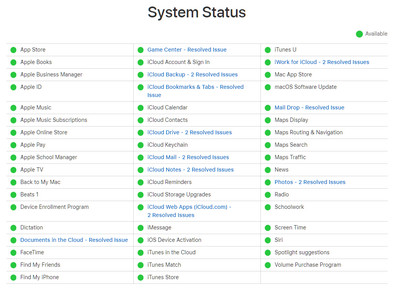 Apples systemstatuskontroll