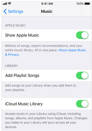 Sammuta ja kytke iCloud-musiikkikirjasto päälle