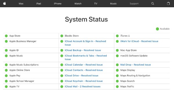 Controlla lo stato del sistema Apple