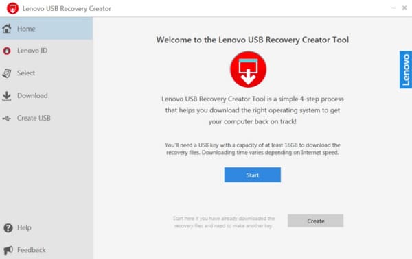 Crea un'unità USB Lenovo Reocvery Windows-8