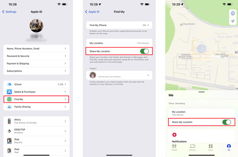 Enable Share My Location iPhone Find My