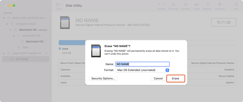 Format SD Card on Mac Disk Utility