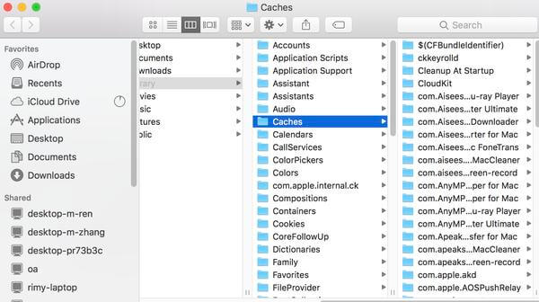 Caches sur Mac