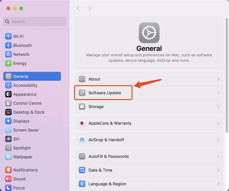 Macbook General Software Update Check