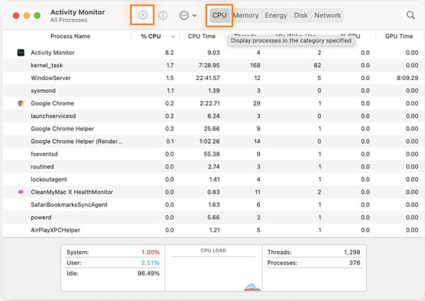 Controlla la CPU del Mac in Activity Monitor