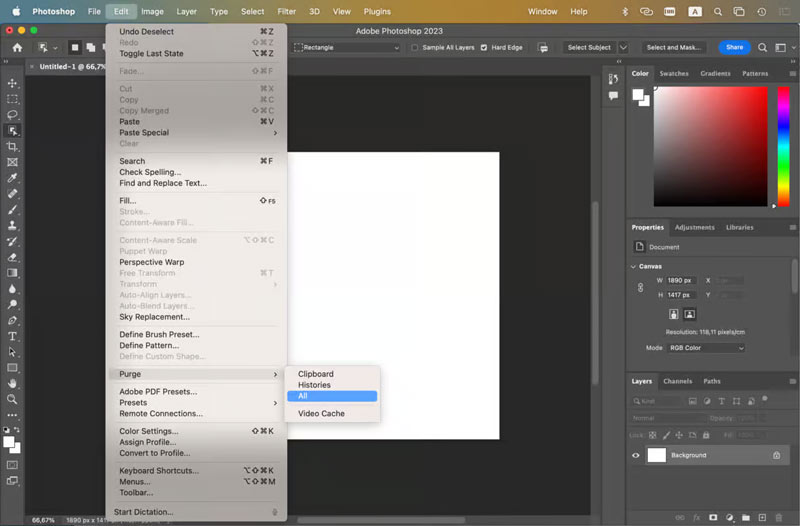 Clear Cache In Photoshop Purge