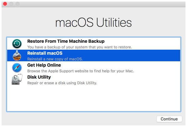 重新启动Macos Utlities窗口