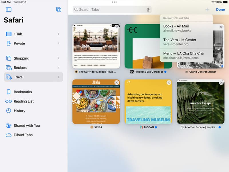 Sluit alle tabbladen Safari iPad