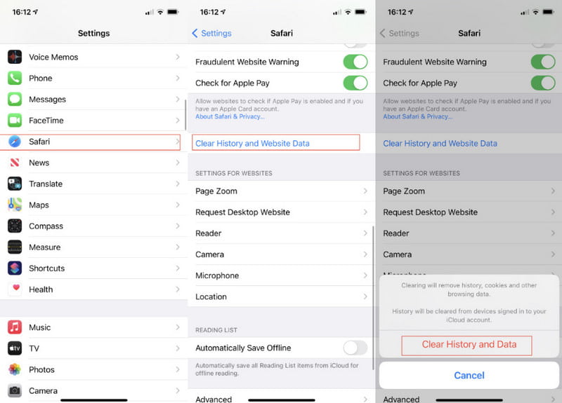 iPhone Safari Vymazat historii prohlížení