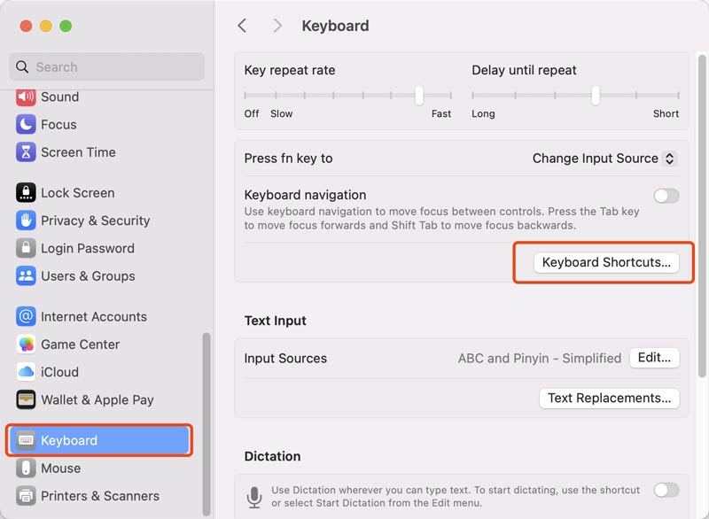 Mac Keyboard Shortcuts Settings