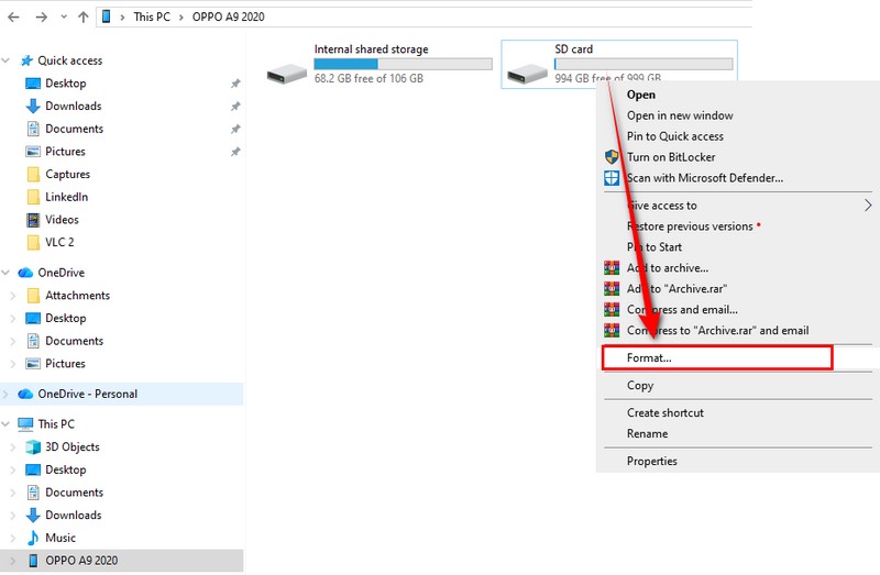 형식 옵션을 클릭하세요