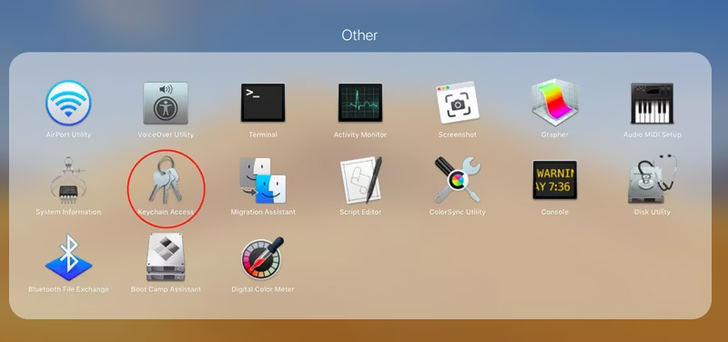 Otevřete Keychain Access na Macu