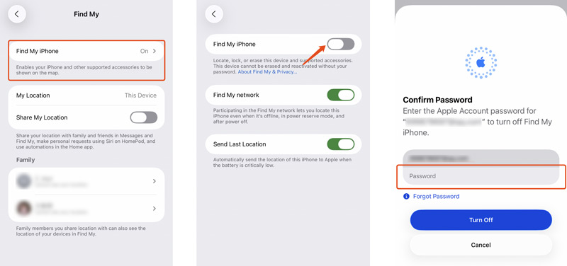 Turn Off Find My iphone ios 26