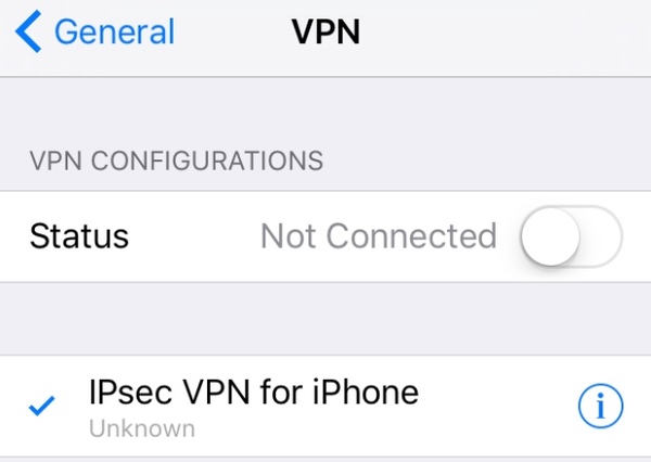 Elimina il profilo VPN