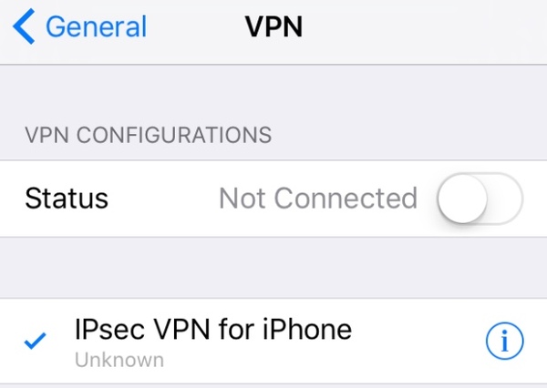 Удалить профиль vpn