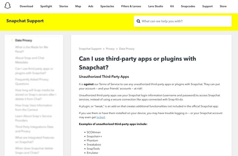 App di terze parti autorizzate per Snapchat