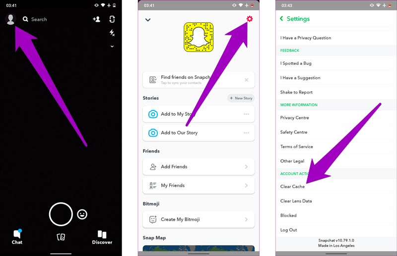Wyczyść pamięć podręczną aplikacji Snapchat