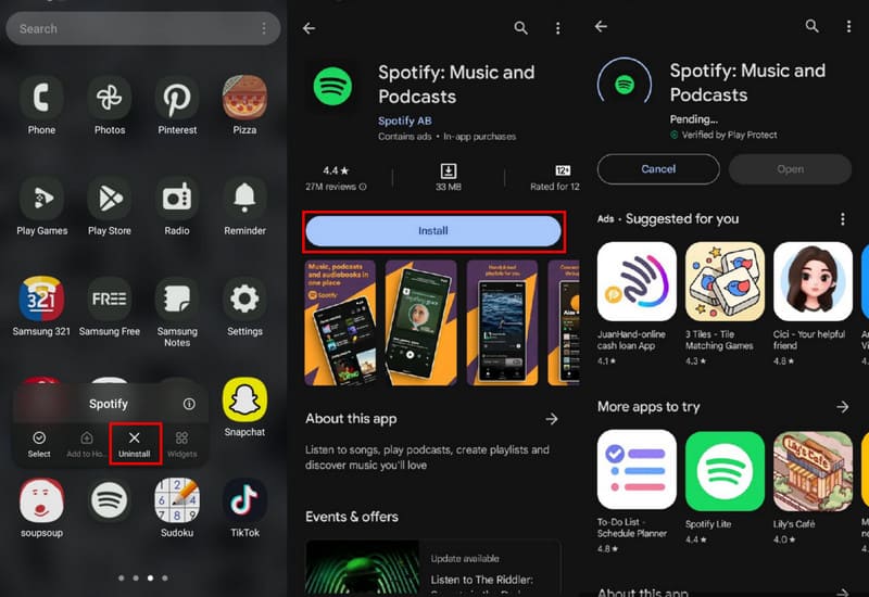 Avinstaller Installer på nytt når Spotify ikke fungerer