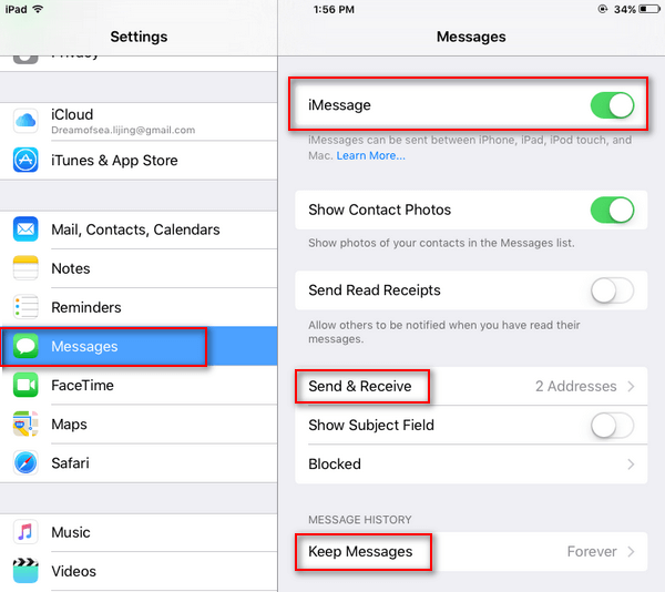 Enable iMessages on iPad