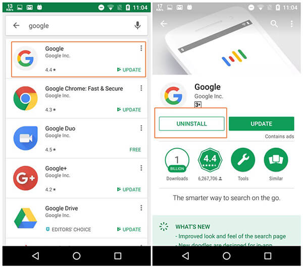 Disinstalla Google App