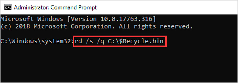 Reset Recycle Bin Via Command Prompt
