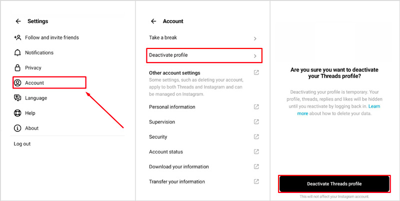 Deactivate Threads Profile