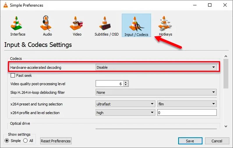 Inaktivera VLC Hardware Accelerated Decoding