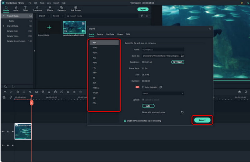 Filmora Export Choose Output Format Export