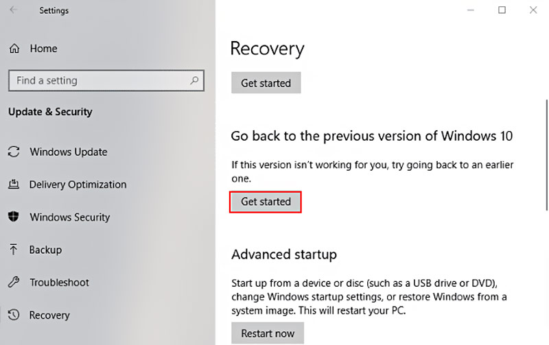 Restore Windows 10 To A Previous Version