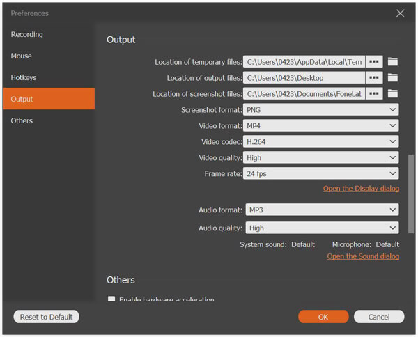 Cambia posizione di registrazione