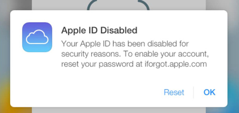 Apple ID deaktivert varsel